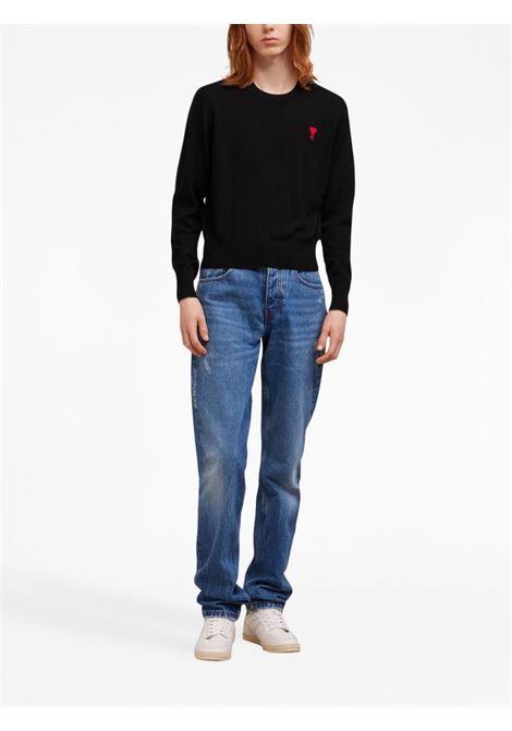 Black logo-embroidered jumper - men AMI PARIS | BFHKS111KN0025001